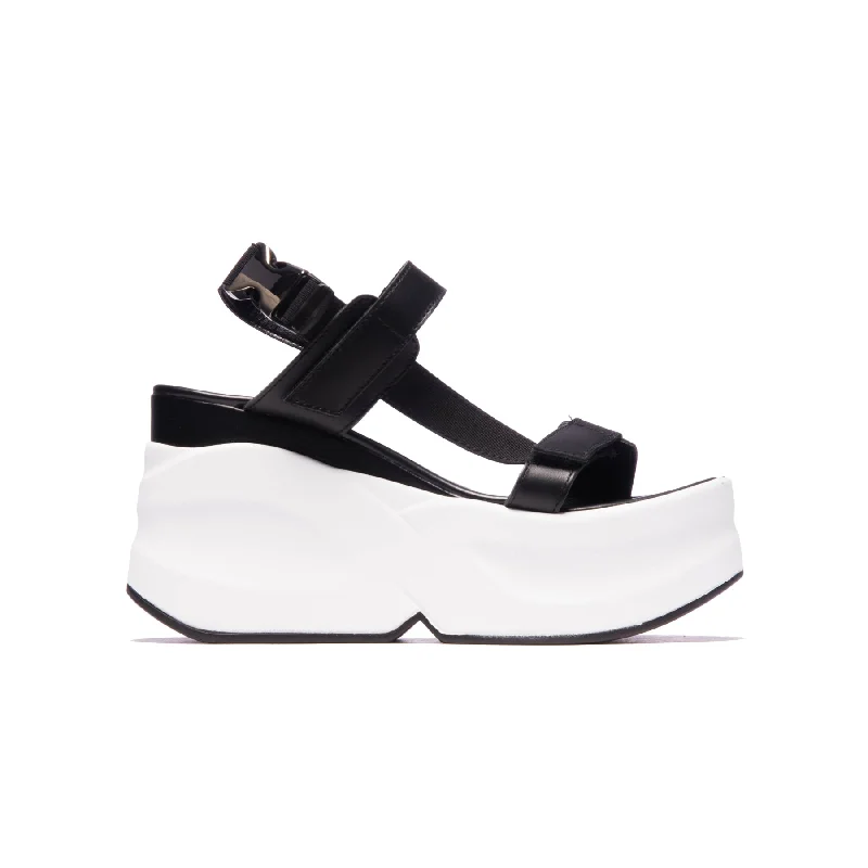 Women's Cork - Soled Espadrille Sandals with a Rope - Trimmed Upper in Navy for a Summer VibeMali Black Leather