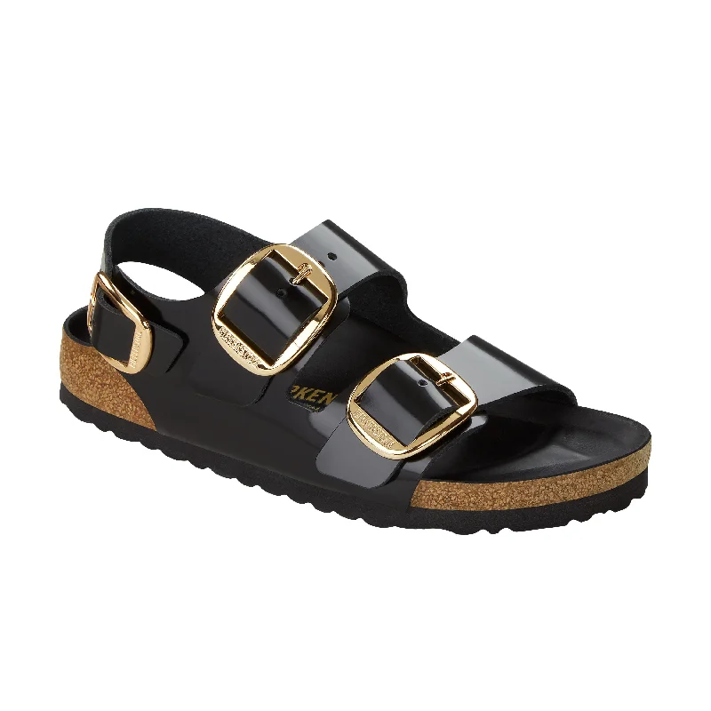 Adjustable Strap Women's Sandals with a Padded Heel in Pink for a Custom FitMilano Big Buckle High Shine Black Natural Leather Patent
