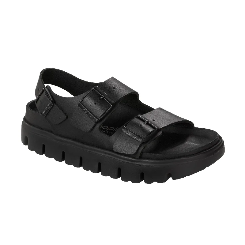 Women's Sandals with a Glitter - Coated Strap in Gold for a Sparkly Summer OutfitMilano Chunky Exquisite Black Smooth Leather