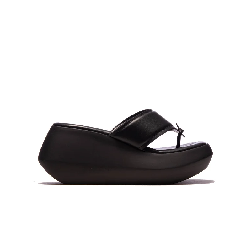 Sustainable Women's Recycled Material Sandals in Beige for Eco - Conscious ShoppersMisty Black Leather