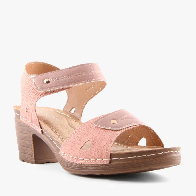 Women's Ankle - Strap Sandals with a Block Heel in Red for a Sophisticated StyleMOODY PINK