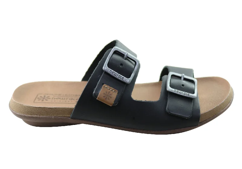 Women's Leather - Strapped Sandals with a Braided Detail in Brown for a Rustic AppealNew Face Silvan Womens Comfort Leather Slides Sandals Made In Brazil