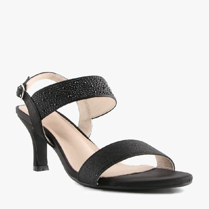 Women's Strappy Gladiator Sandals with Buckle Closures in Tan for a Boho LookNUKE BLACK SATIN
