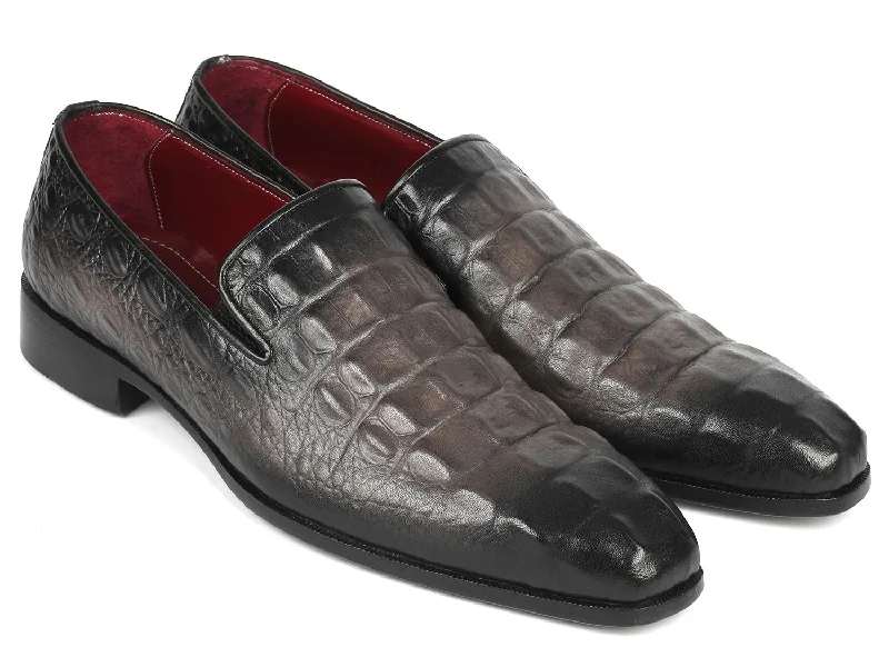 Women's Tassel - Trimmed Loafers with a Low Heel in Olive Green for a Trendy TwistPaul Parkman Gray Crocodile Embossed Calfskin Loafers (ID#5576-GRY) Women's Tassel - Trimmed Loafers with a Low Heel in Olive Green for a Trendy TwistPaul Parkman Gray Crocodile Embossed Calfskin Loafers (ID#5576-GRY)