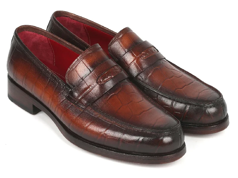 Waterproof Women's Loafers in Black for Rainy DaysPaul Parkman Brown Crocodile Embossed Calfskin Penny Loafers (ID#3857-BRW) Waterproof Women's Loafers in Black for Rainy DaysPaul Parkman Brown Crocodile Embossed Calfskin Penny Loafers (ID#3857-BRW)