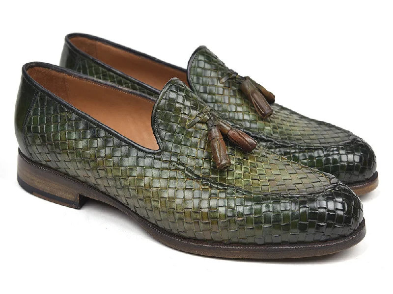 Women's Tassel - Trimmed Loafers with a Low Heel in Olive Green for a Trendy TwistPaul Parkman Woven Leather Tassel Loafers Green (ID#WVN44-GRN) Women's Tassel - Trimmed Loafers with a Low Heel in Olive Green for a Trendy TwistPaul Parkman Woven Leather Tassel Loafers Green (ID#WVN44-GRN)