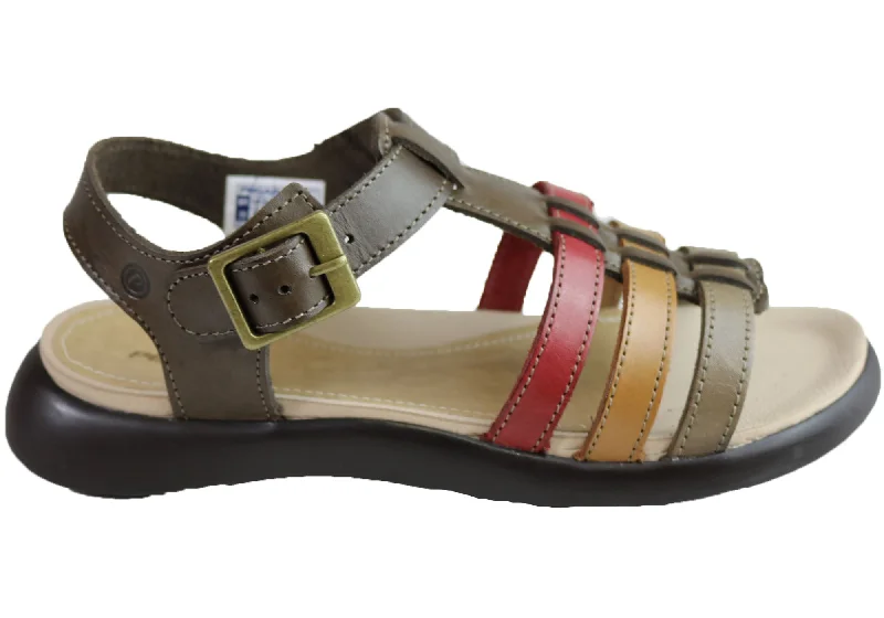 Women's Strappy Gladiator Sandals with Buckle Closures in Tan for a Boho LookPegada Kim Womens Comfort Cushioned Leather Sandals Made In Brazil