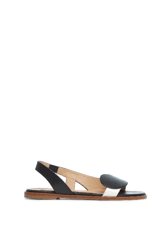 Women's Sandals with a Glitter - Coated Strap in Gold for a Sparkly Summer OutfitPippa Flat Sandal in Black & Ivory Nappa Leather