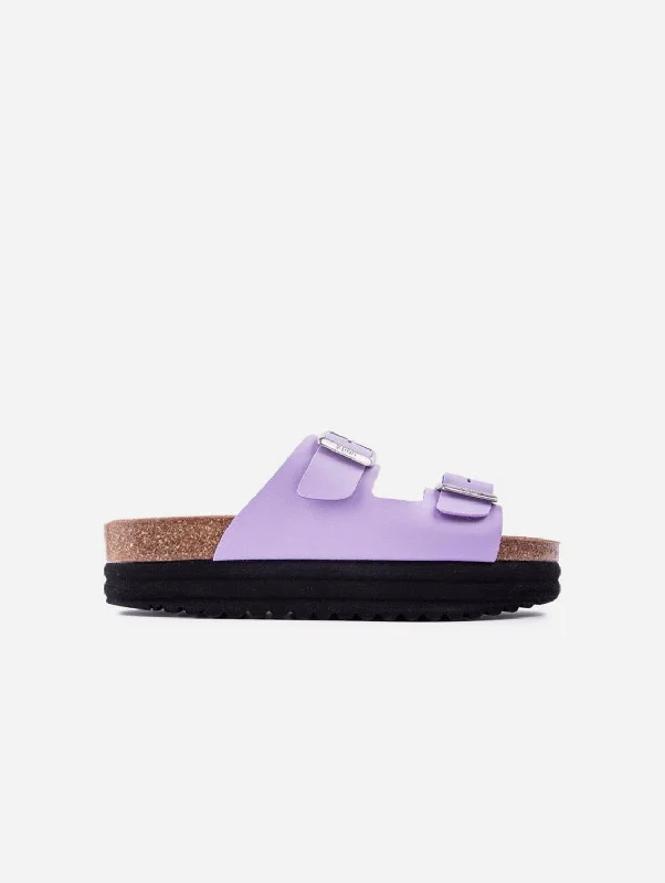 Elastic - Strap Women's Sandals with a Padded Toe in Teal for Easy On - and - OffPlum Women's Vegan Footbed Sandals | Lilac