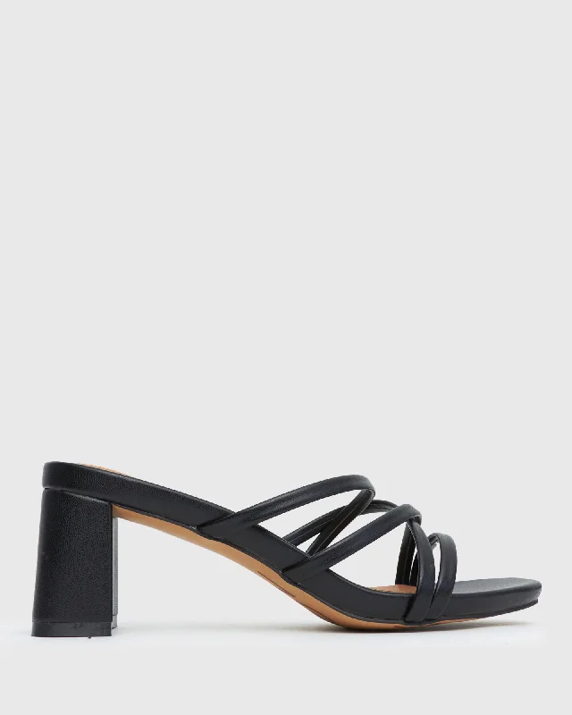 Shock - Absorbing Women's Sandals with a Soft Insole in Black for Active LifestylesPRAISE Strappy Block Heel Mules Shock - Absorbing Women's Sandals with a Soft Insole in Black for Active LifestylesPRAISE Strappy Block Heel Mules