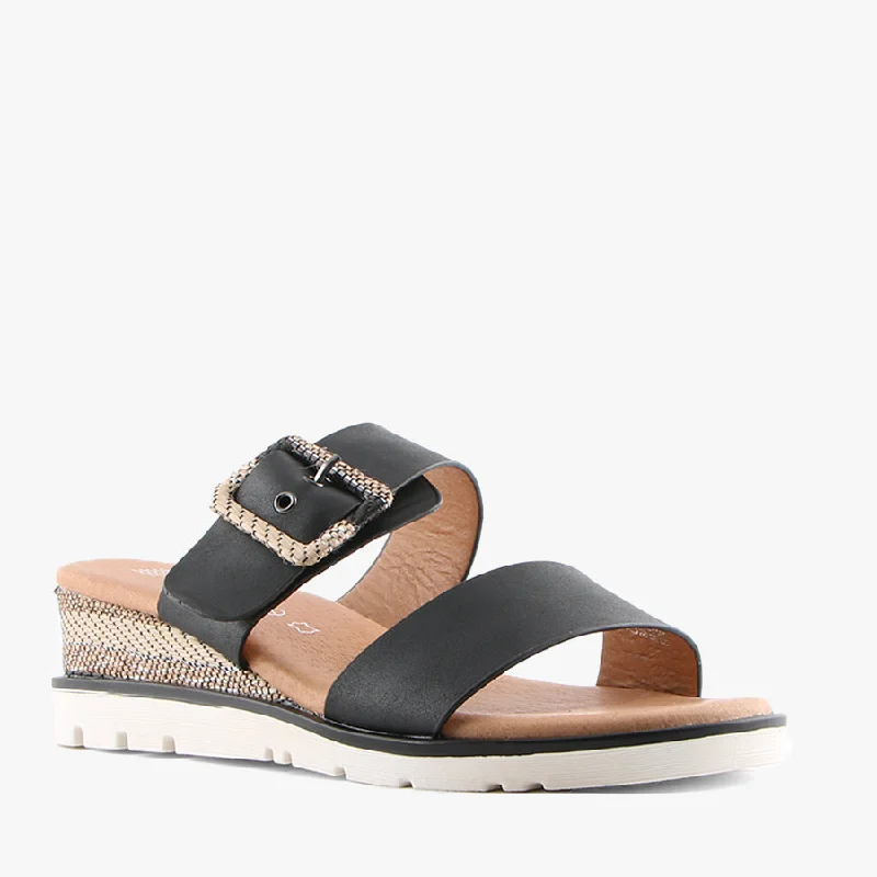 Women's Cork - Soled Espadrille Sandals with a Rope - Trimmed Upper in Navy for a Summer VibeRIVER BLACK