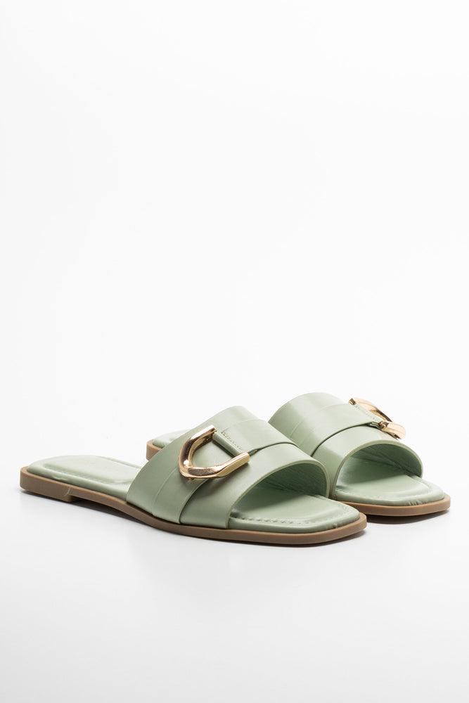 Women's Leather - Strapped Sandals with a Braided Detail in Brown for a Rustic AppealSandal Green
