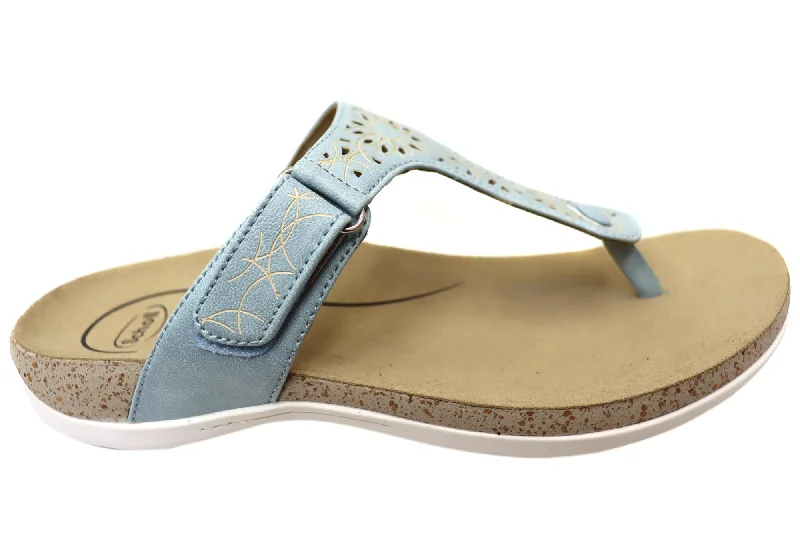 Sustainable Women's Recycled Material Sandals in Beige for Eco - Conscious ShoppersScholl Orthaheel Amaya Womens Comfortable Supportive Thongs