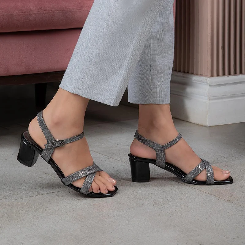 Women's Leather - Strapped Sandals with a Braided Detail in Brown for a Rustic AppealThe Milano Pewter Women's Dress Block Heel Sandals Tresmode