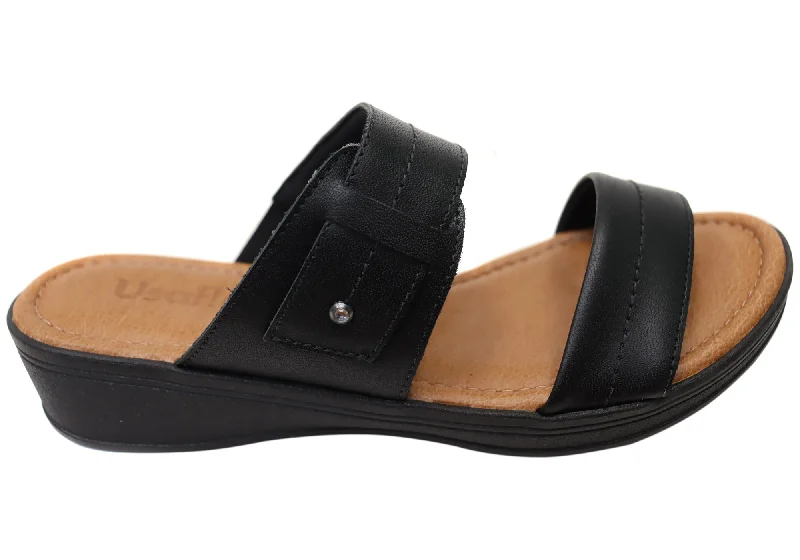 Anti - Slip Women's Sandals with a Grooved Sole in Green for Outdoor AdventuresUsaflex Dream Womens Comfortable Brazilian Leather Slides Sandals Anti - Slip Women's Sandals with a Grooved Sole in Green for Outdoor AdventuresUsaflex Dream Womens Comfortable Brazilian Leather Slides Sandals
