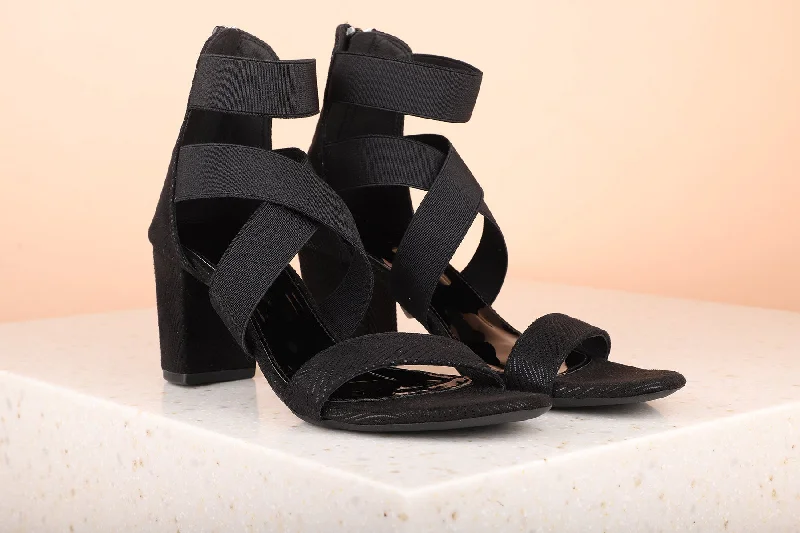 Women's Rhinestone - Embellished Open - Toe Sandals in Silver for a Glamorous Party LookWomen Black Printed Embellished Block Sandals