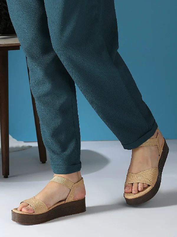 Women's Cork - Soled Espadrille Sandals with a Rope - Trimmed Upper in Navy for a Summer VibeWomens Beige Casual Solid Round Toe Casual Sandals