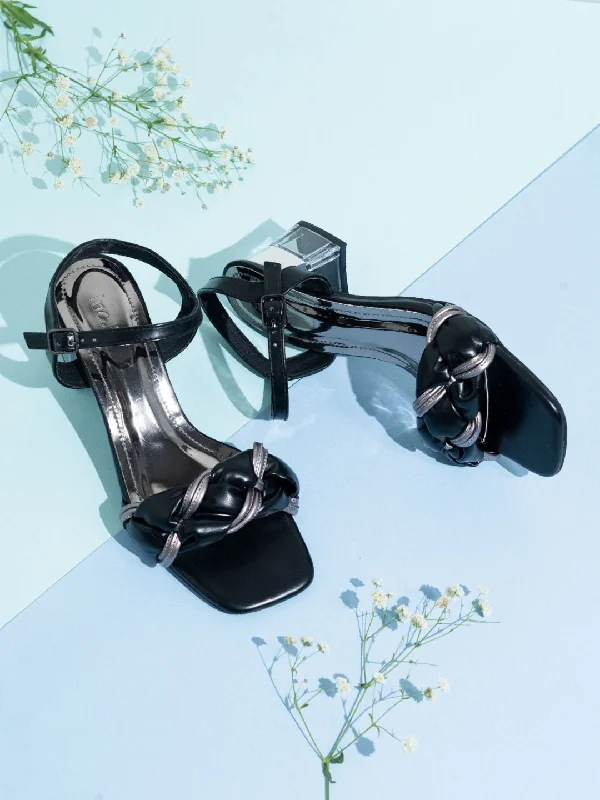 Women's Sandals with a Floral - Printed Upper in Pink for a Feminine Spring LookWomens Black Party Wear Solid Square Toe Sandals