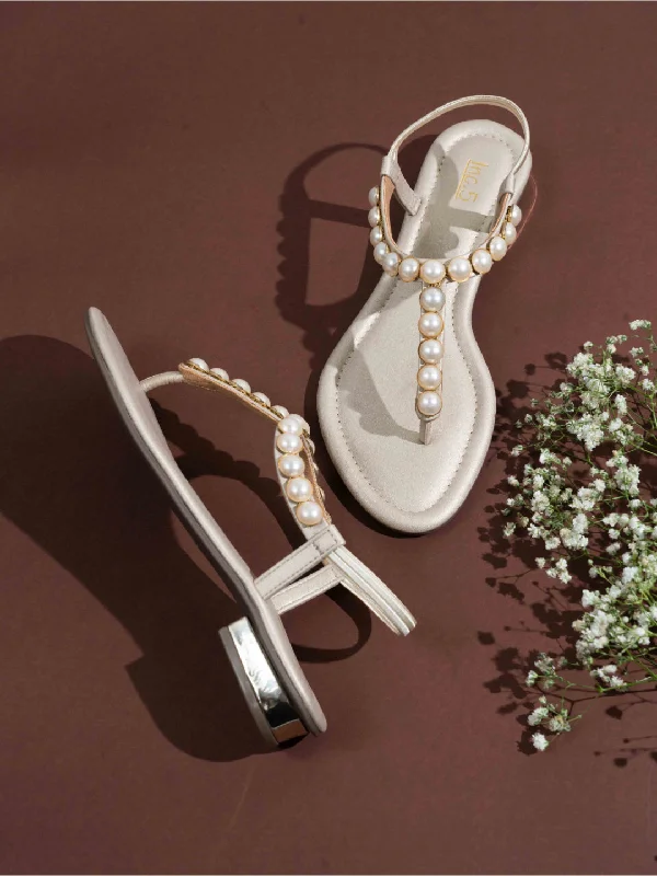 Sustainable Women's Recycled Material Sandals in Beige for Eco - Conscious ShoppersWomens Gold Ethnic Embellished Round Toe Casual Sandals