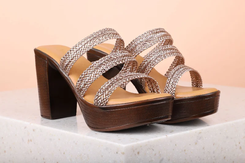 Waterproof Women's Rubber Beach Sandals with Arch Support in Blue for Water ActivitiesWomen Rose Gold Textured Platform Sandals