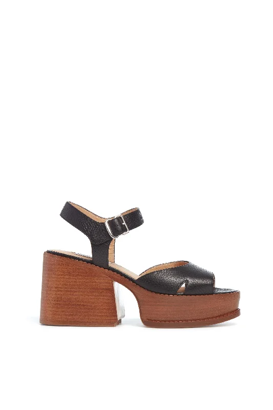 Women's Cork - Soled Espadrille Sandals with a Rope - Trimmed Upper in Navy for a Summer VibeZuri Platform Sandal in Black Textured Leather