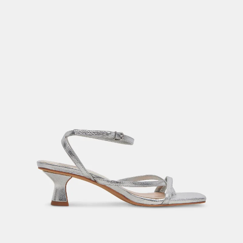 Women's Strappy Gladiator Sandals with Buckle Closures in Tan for a Boho Look Women's Strappy Gladiator Sandals with Buckle Closures in Tan for a Boho Look Women's Strappy Gladiator Sandals with Buckle Closures in Tan for a Boho LookBAYLOR HEELS SILVER METALLIC LEATHER