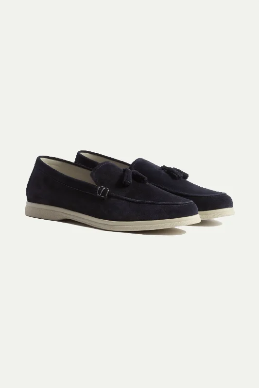 Women's Premium Leather Tassel Loafers in Dark Brown for a Classic Office LookBlue suede tassel loafers - Made In Italy
