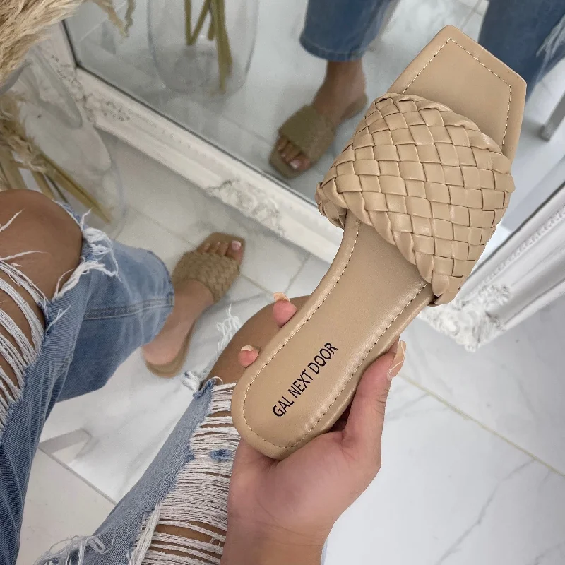 Women's Sandals with a Glitter - Coated Strap in Gold for a Sparkly Summer Outfit Women's Sandals with a Glitter - Coated Strap in Gold for a Sparkly Summer Outfit Anti - Slip Women's Sandals with a Grooved Sole in Green for Outdoor AdventuresElsie - Beige Woven Detail Square Toe Flat Slip On Sandals Women's Sandals with a Glitter - Coated Strap in Gold for a Sparkly Summer Outfit Women's Sandals with a Glitter - Coated Strap in Gold for a Sparkly Summer Outfit Anti - Slip Women's Sandals with a Grooved Sole in Green for Outdoor AdventuresElsie - Beige Woven Detail Square Toe Flat Slip On Sandals