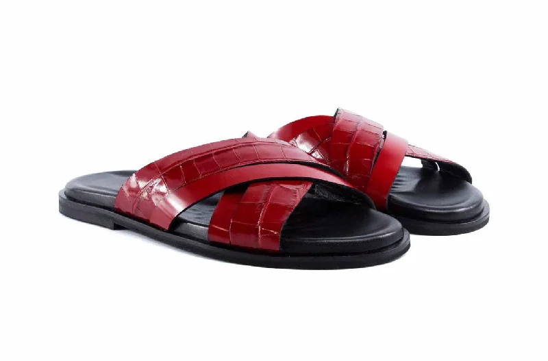 Women's Rhinestone - Embellished Open - Toe Sandals in Silver for a Glamorous Party Look Women's Rhinestone - Embellished Open - Toe Sandals in Silver for a Glamorous Party Look Women's Leather - Strapped Sandals with a Braided Detail in Brown for a Rustic AppealPelle "Aruba" Slip-On Calfskin Sandal Red
