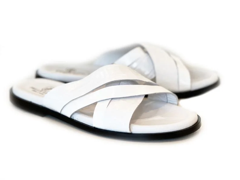 Women's Thong Sandals with a Beaded Design in Multicolor for a Beachy Aesthetic Women's Thong Sandals with a Beaded Design in Multicolor for a Beachy Aesthetic Women's Sandals with a Floral - Printed Upper in Pink for a Feminine Spring LookPelle "Aruba" Slip-On Calfskin Sandal White