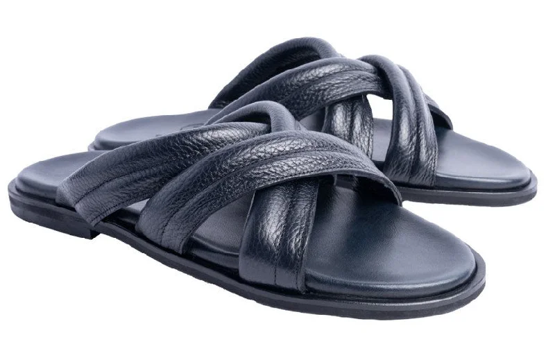 Women's Cork - Soled Espadrille Sandals with a Rope - Trimmed Upper in Navy for a Summer Vibe Women's Cork - Soled Espadrille Sandals with a Rope - Trimmed Upper in Navy for a Summer Vibe Women's Sandals with a Wedge Heel and a Tassel Detail in Orange for a Trendy LookPelle "Balaer" Slip-On Calfskin Sandal Navy