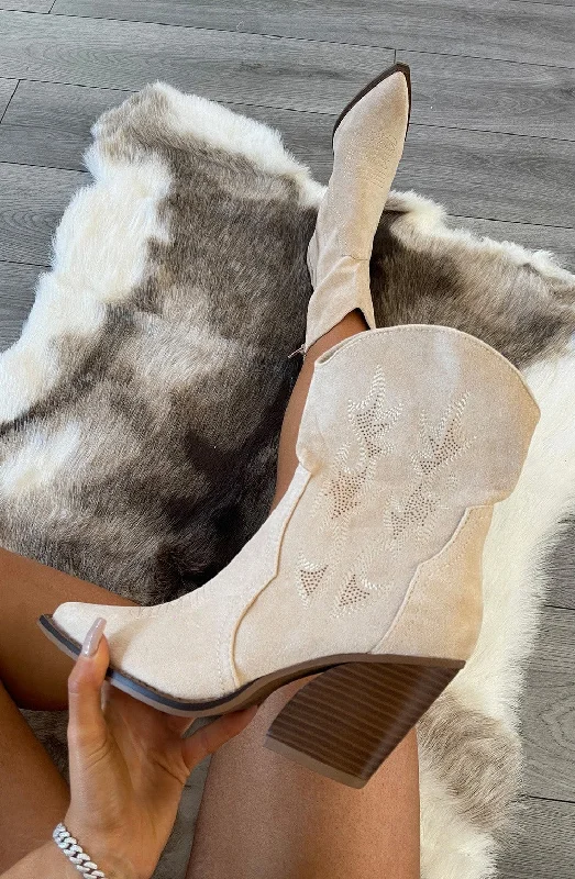 women's ankle boots for special occasionsBeige Suede Cowboy Ankle Boots