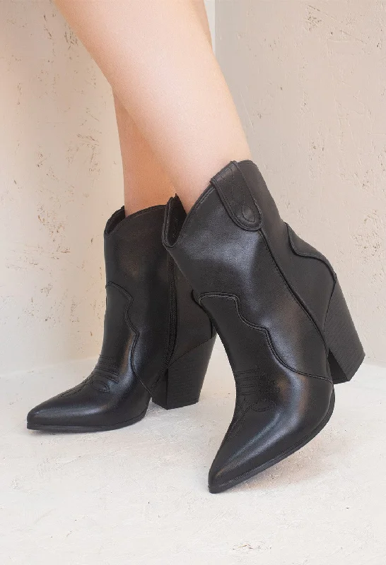women's ankle boots with pointed toeBlack Ankle PU Leather Detailed Cowboy Boots