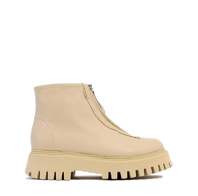 women's ankle boots with perforationsGroovy Front Zip Camel Boots