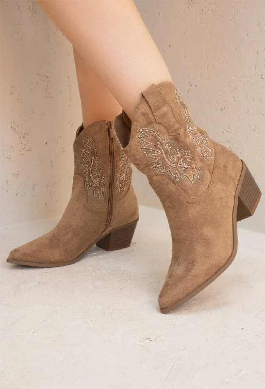 women's ankle boots with elastic sidesCamel Embroidered Ankle Cowboy Boots