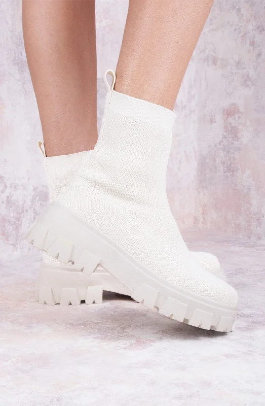 women's ankle boots with bucklesPULL OVER BEIGE KNITTED SOCK BOOT