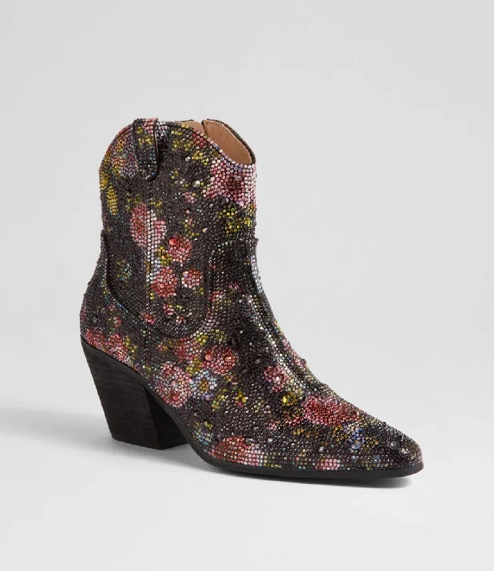 women's ankle boots with strapsDjango & Juliette WAGON Ankle Boot in Black Sequin Floral