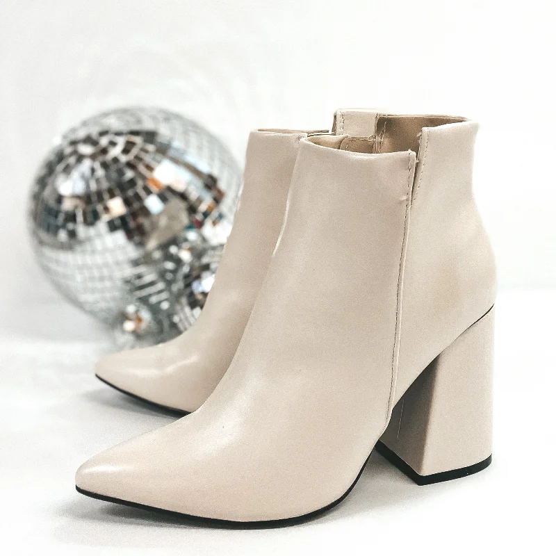 women's chelsea ankle bootsEvery Night Pointed Toe Booties with Block Heel in Ivory