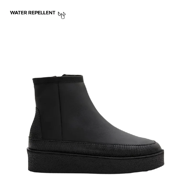 women's ankle boots with snakeskin printAria Coated Leather Black Chelsea Boots