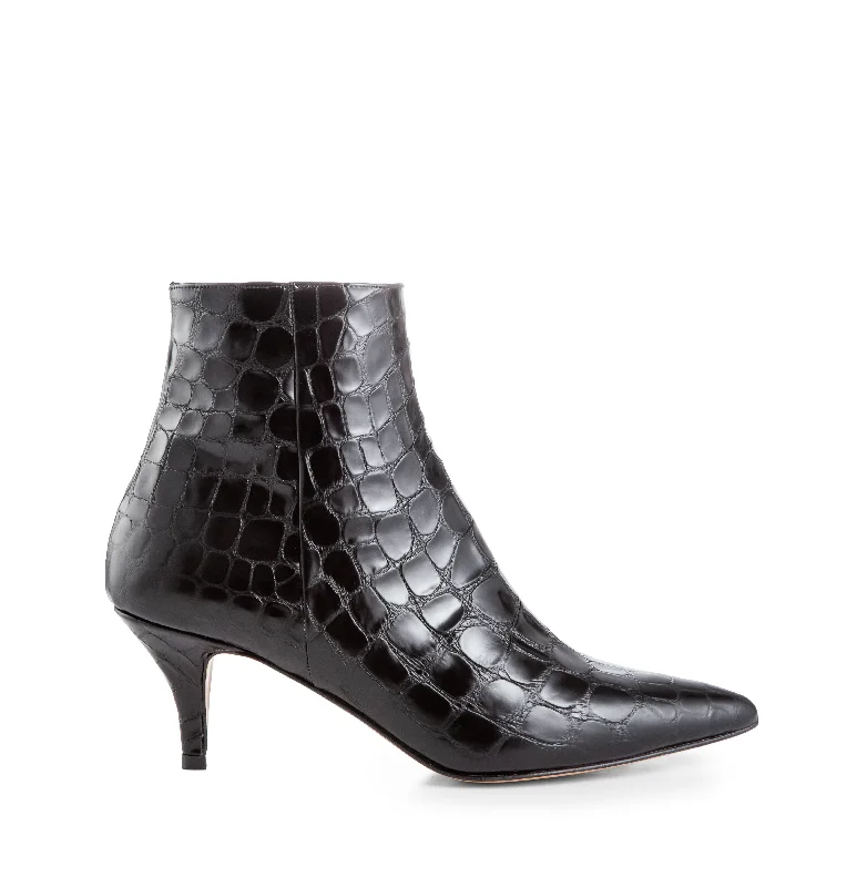 women's ankle boots with velvetBambi Faux Croco Black Boots