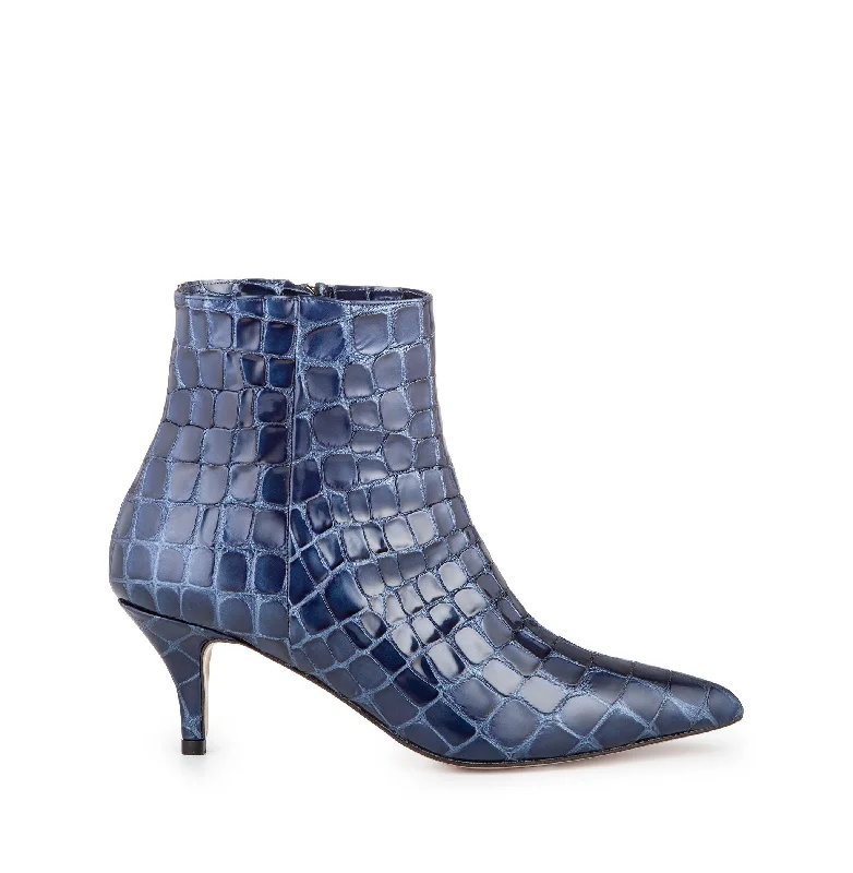 women's ankle boots with round toeBambi Faux Croco Blue Boots