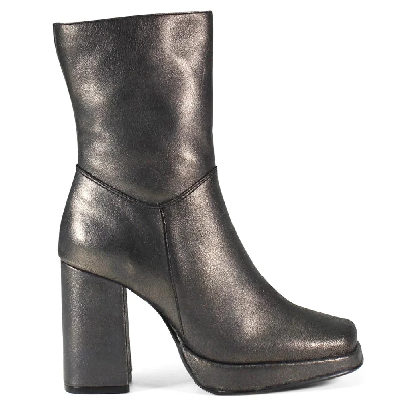 women's ankle boots for wide calvesMont Pelier Square Toe Metallic Platform Boots