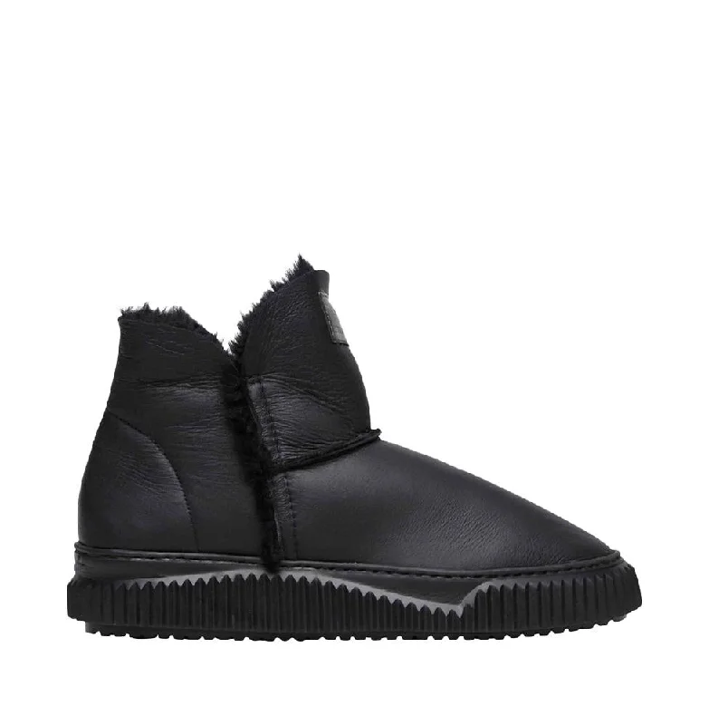 women's ankle boots with hidden wedgeLand Black Sheepskin Moon Boots