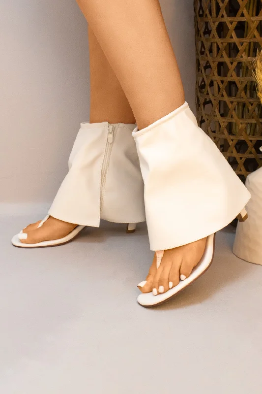 women's ankle boots with hidden wedgeWhite Ankle Fold Over Shark Toe Thong Strap Faux Leather Boots