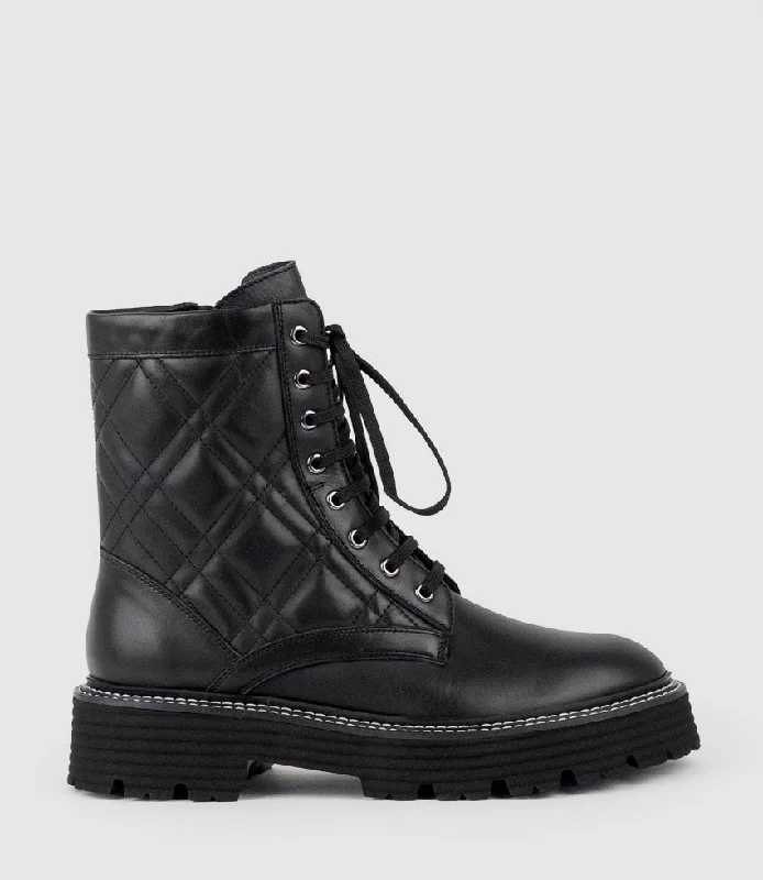 women's ankle boots with snakeskin printYASMIN Quilted Lace Up Boot in Black